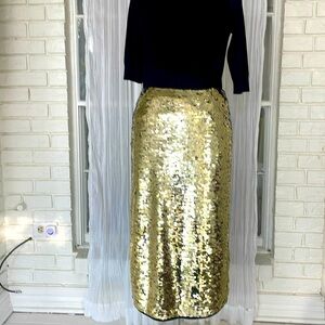 Gold sequin halogen midi skirt size small